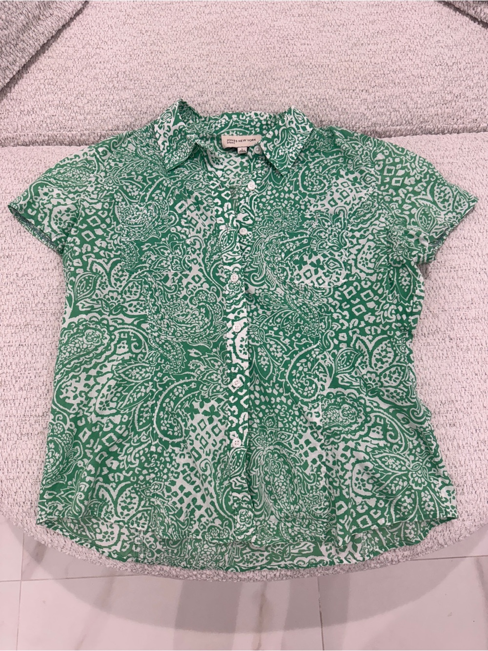 Jones New York Sport Green Patterned Button Down Shirt